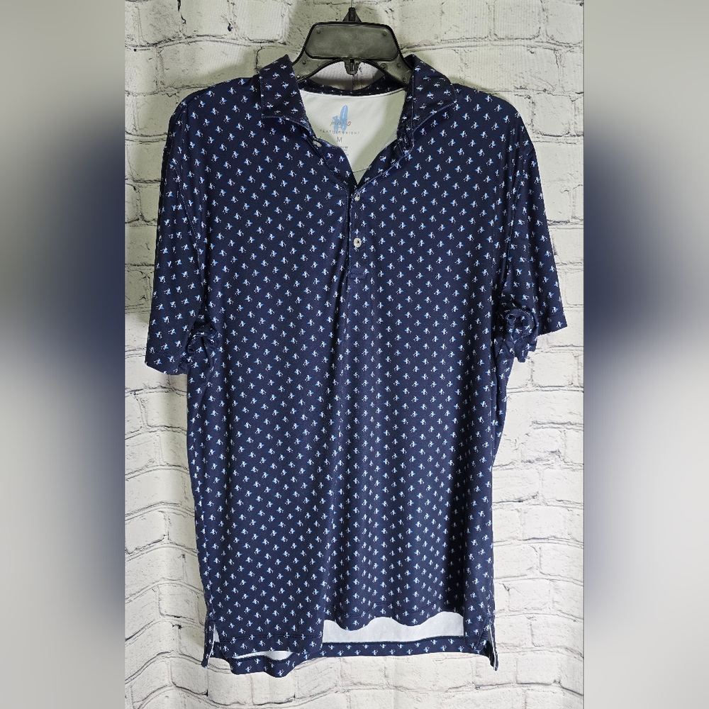 Men's Johnnie-O‎ Navy Bird Printed Short-Sleeve Polo Shirt Size Medium
